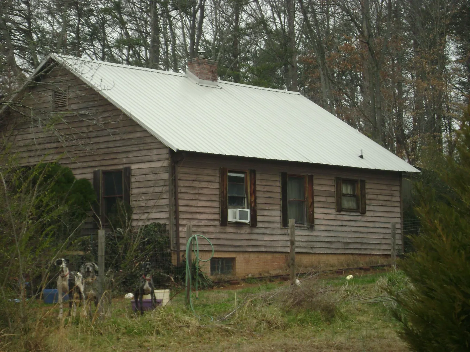 White metal roof on an old wood sided farmhouse, from a Asphalt Shingle Roof Repair job in Little Hocking